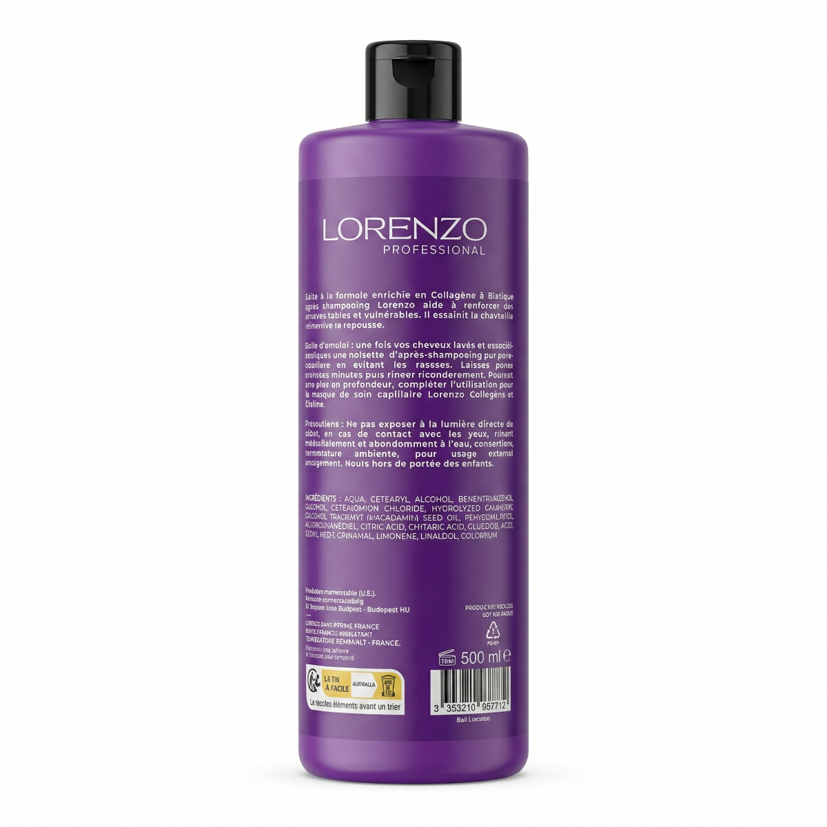 500ml Lorenzo Professional - Biotine et Collagene - Aprés-Shampooing Cheveux Fins