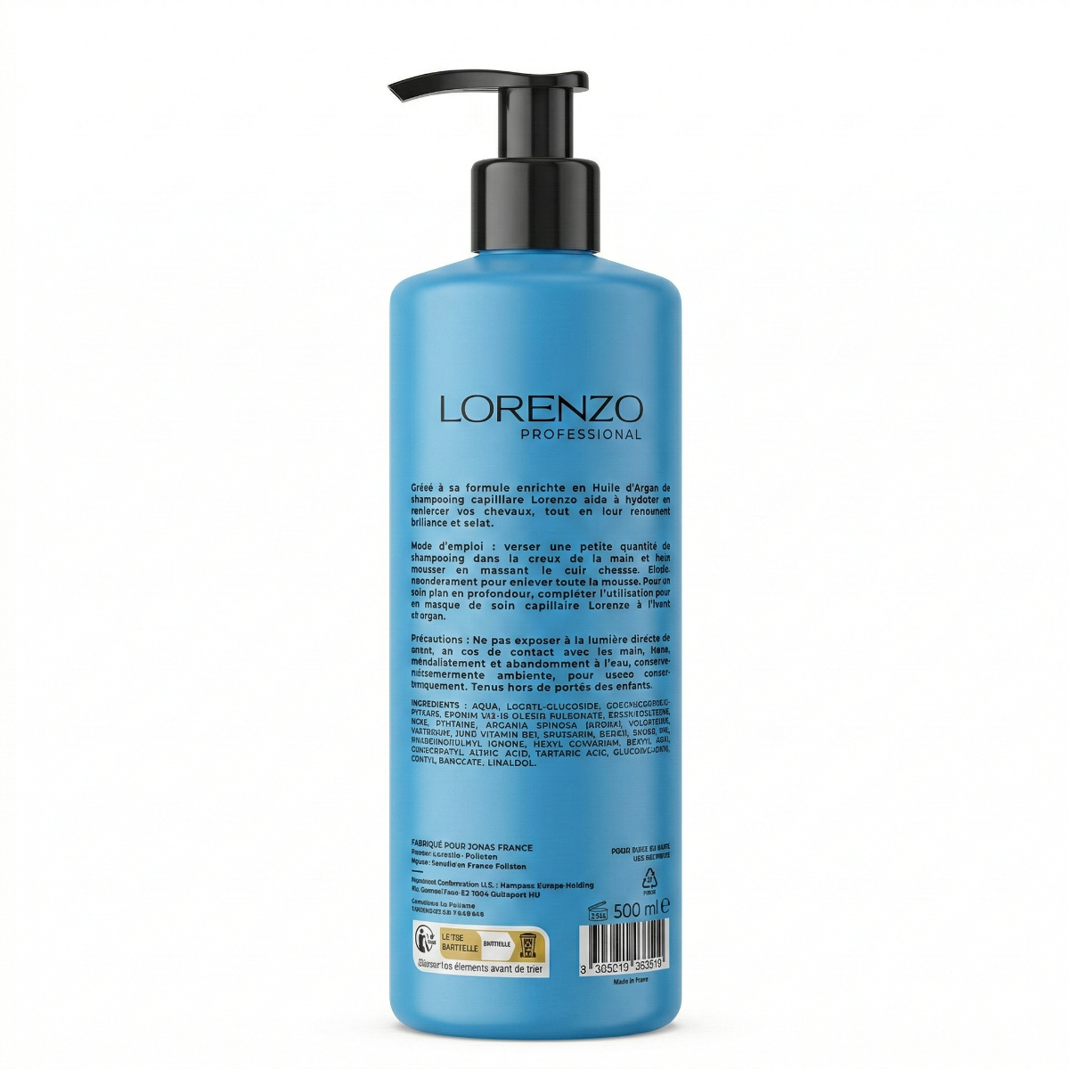 500 ml Lorenzo Professional - Shampooing Sans Sulfate a l'Huile d'Argan Du Maroc