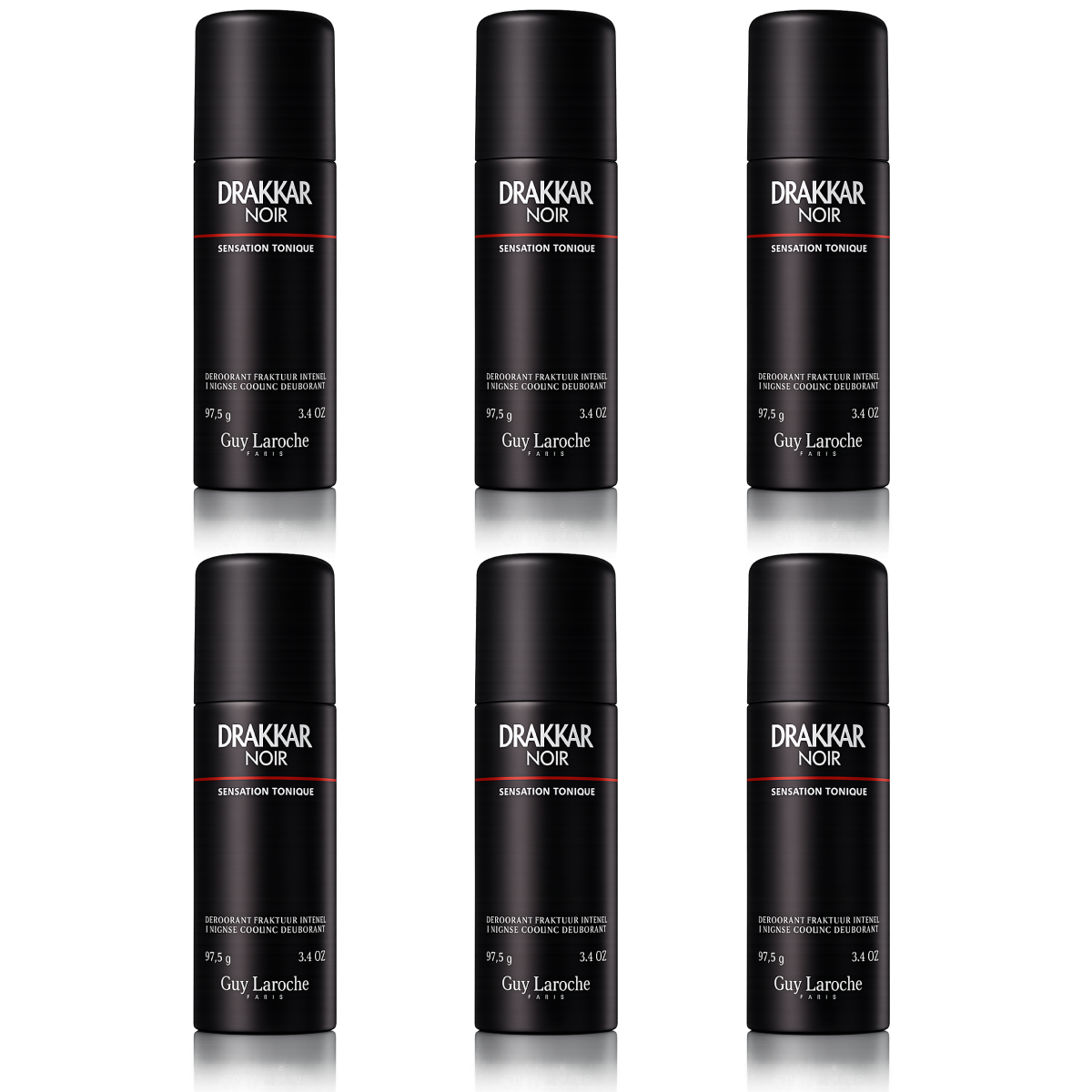 6 * 100ml Guy Laroche - Drakkar Noir - Deodorante da Uomo