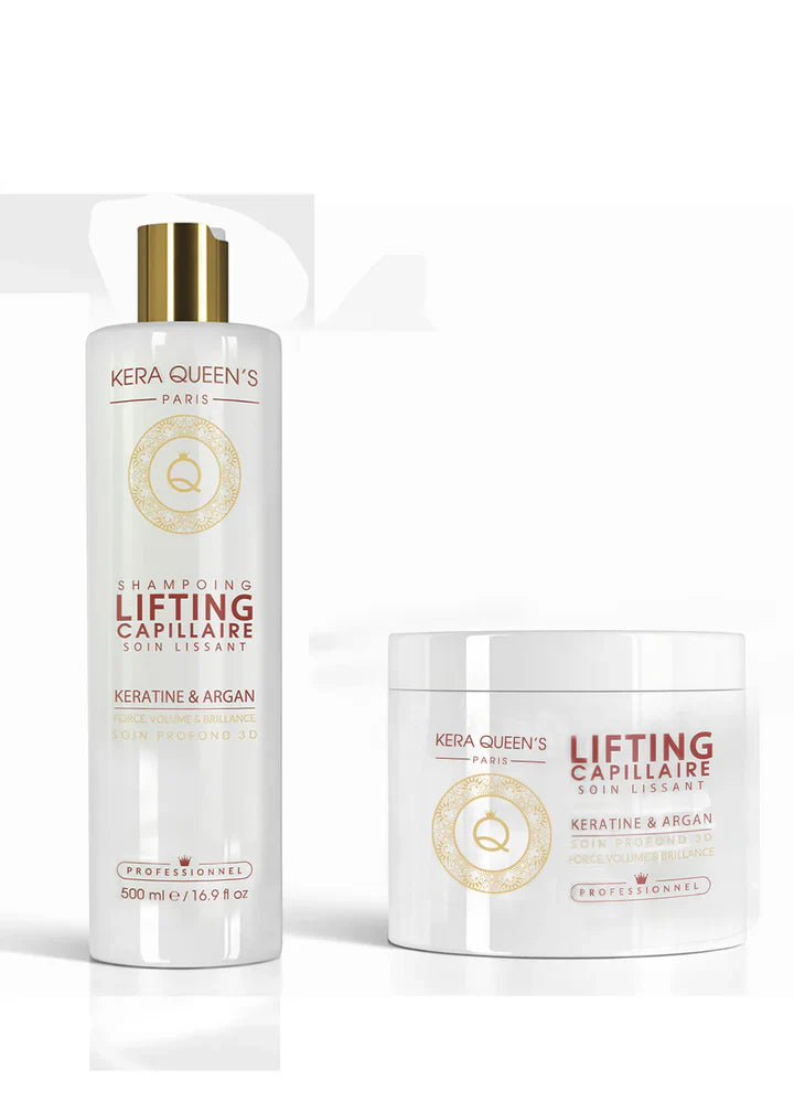 Kera Queen's - Duo Lifting Kératine & Argan soin profond 3D Shampoing 500ml + Masque 500ml