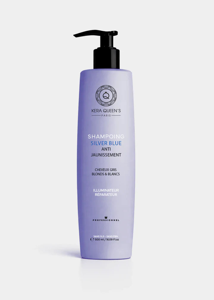 Kera Queen's - Silver Blue - Anti-Jaunissement pour Cheveux Gris-Blancs & Blonds Shampoing 500ml
