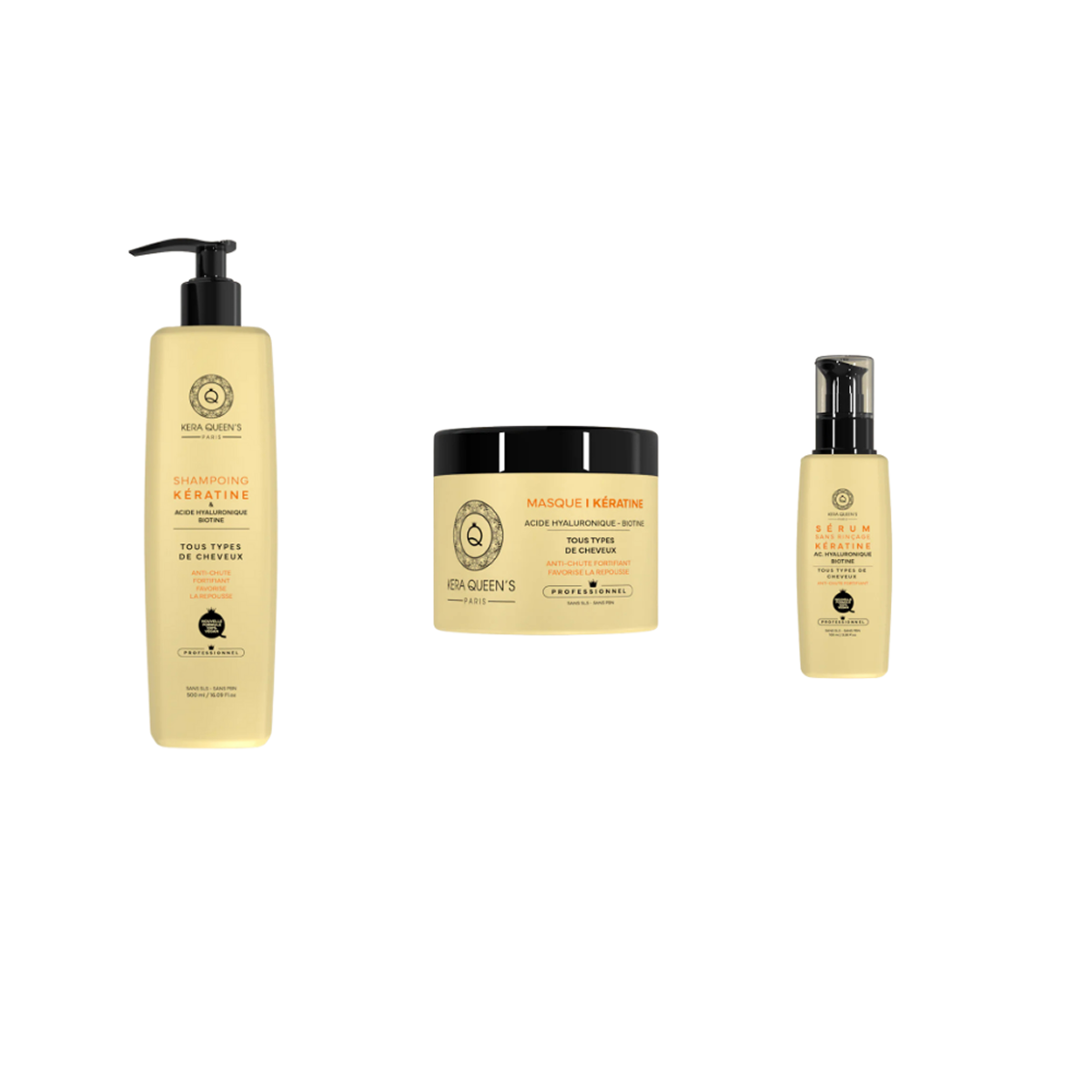 Kera Queen's - Trio Cheratina Acido Ialuronico - Biotine - Shampoo 500ml + Maschera 500ml + Siero 100ml