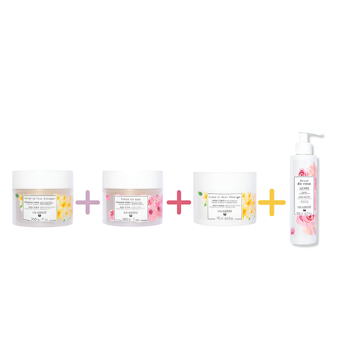 Lilaroze Paris - Pack Gommage Corps Extrait de fleurs D'oranger +  Gommage Corps Extrait de rose + Creme Corps Extrait de fleur d'Oranger  + Lait Corps Extrait de rose