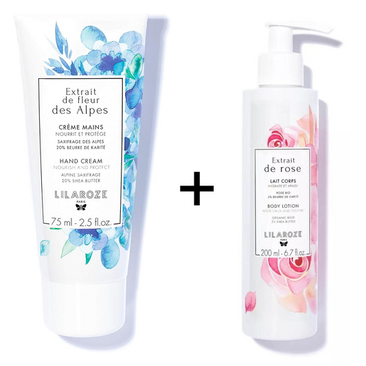 Lilaroze Paris - Crema Mani Estratto di Fiori delle Alpi Nutre e Protegge + Latte Corpo Estratto di Rose Idrata e Lenisce Burro di Karité