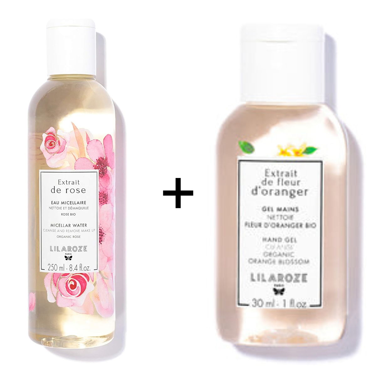 Lilaroze - Pack Eau Micellaire Extrait de Rose Nettoie et Démaquille Bio +  Gel Mains Nettoie Extrait de Fleur D'oranger