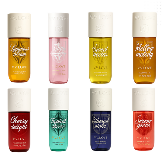 VV love - Pack Luminous Bloom + Fruity Symphony + Sweet Nectar + Mellow Melody + Cherry Delight + Tropical Breeze + Ethereal Violet + Serene Grove - Body Mist da Donna