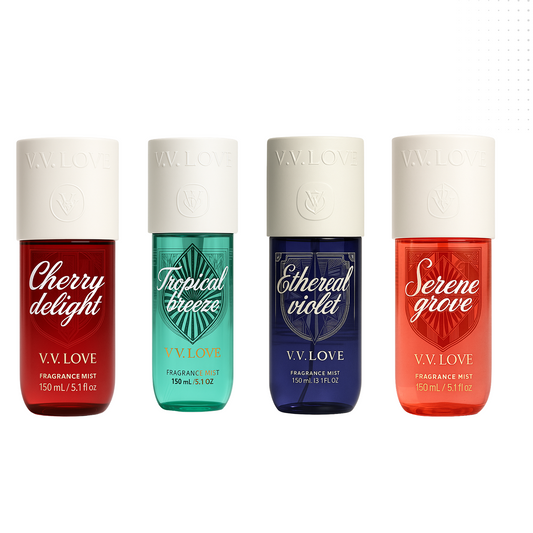 VV love - Pack Cherry Delight + Tropical Breeze + Ethereal Violet + Serene Grove - Body Mist da Donna