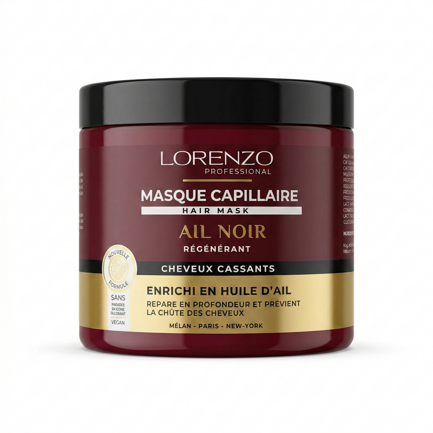 500ml Lorenzo Professional - Ail Noir - Masque Capillaire Cheveux Cassants
