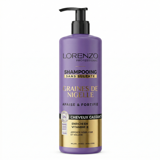 Lorenzo Professional - Olio di Graines de Nigelle - Shampoo Senza Solfati Capelli cassants