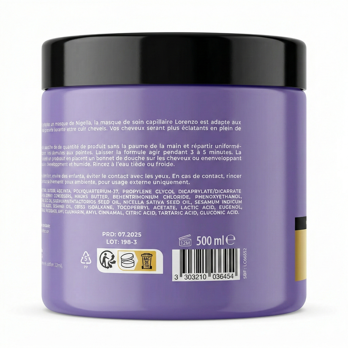 500ml Lorenzo Professional - Huile de Graines de Nigelle - Masque Capillaire cheveux cassants