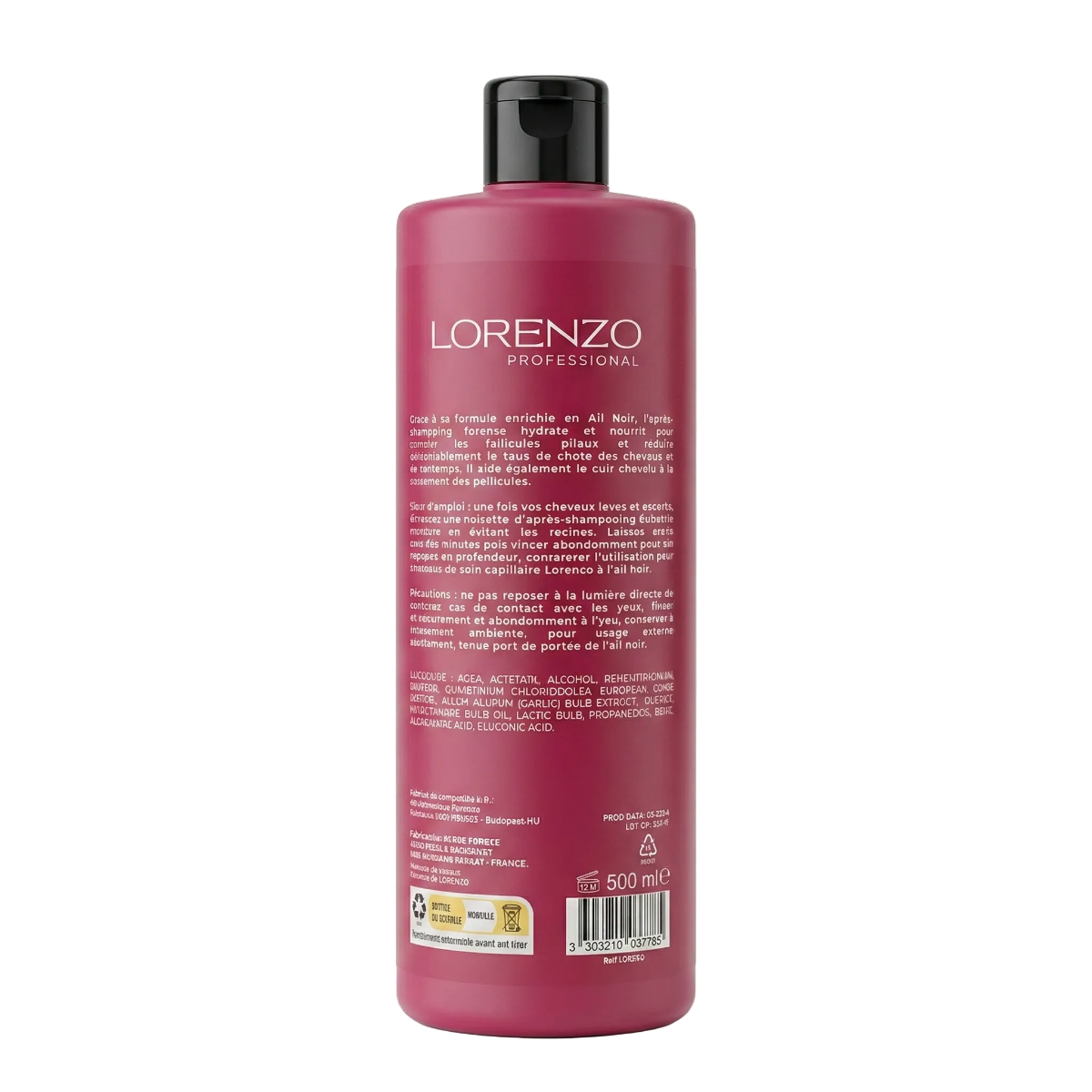 500ml Lorenzo Professional - Ail Noir - Aprés-Shampooing Cheveux Cassants