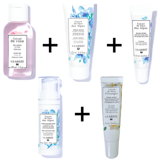 Lilaroze Paris - Pack Crema Mani Estratto di Fiori delle Alpi + Fluido Premieres Rides Estratto di Fiori delle Alpi + Balsamo Labbra Estratto di Fiori delle Alpi + Balsamo Labbra Estratto di Fiori d'Arancio + Gel Main Estratto di rose