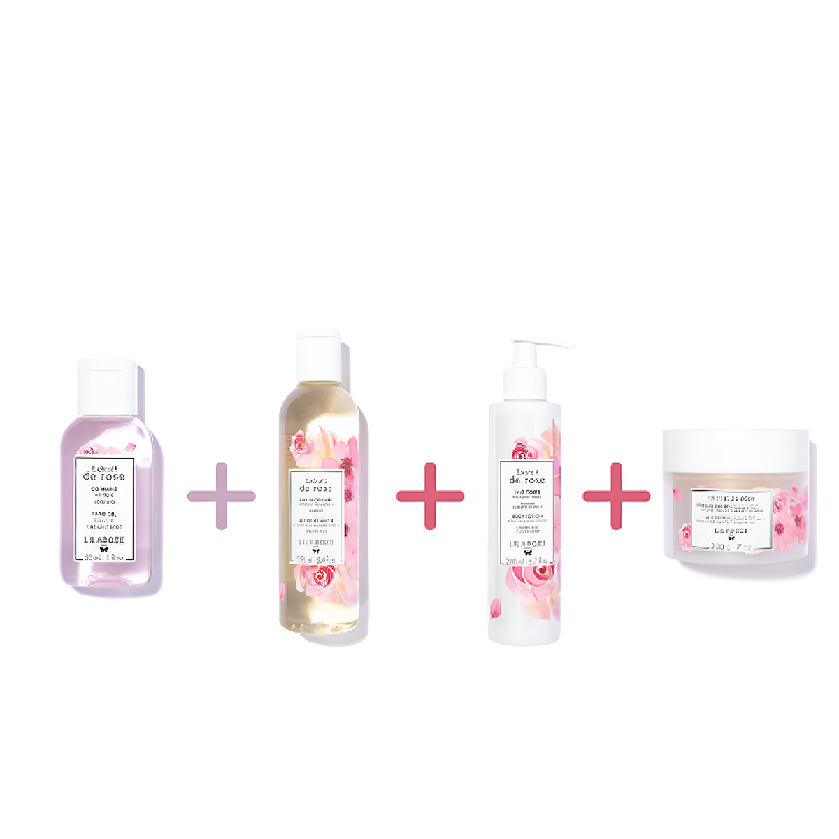 Lilaroze Paris - Pack Gel Mani Estratto di rose + Acqua Micellare Estratto di rose + Latte Corpo Estratto di rose + Scrub de Corpo Estratto di rose