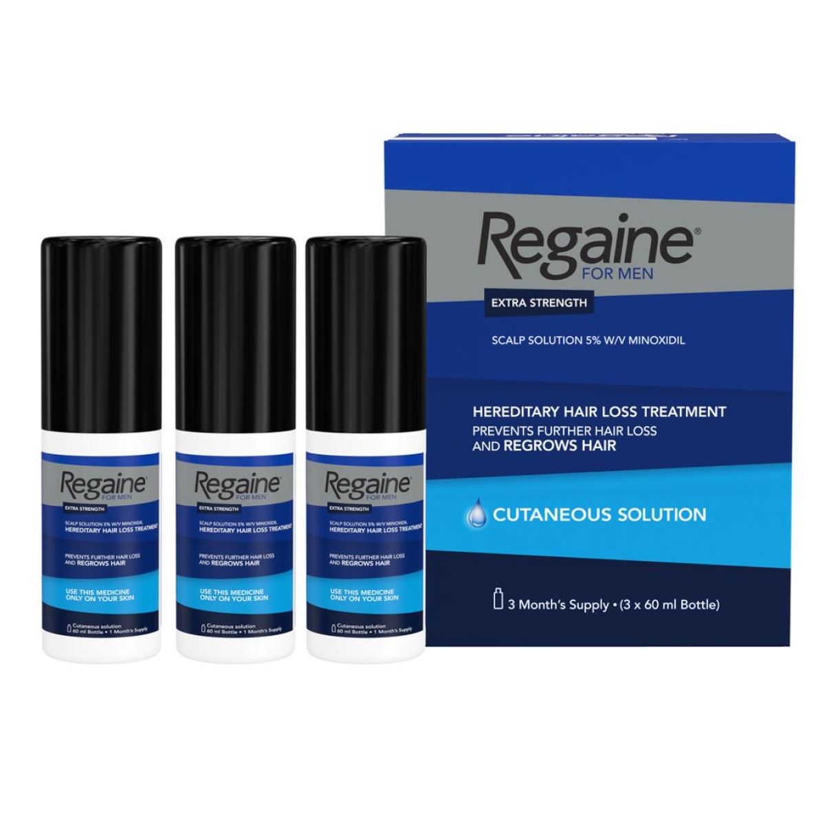 Regaine - Extra Strangth 5% Minoxidil 3mois D'utilisations 3*60ml