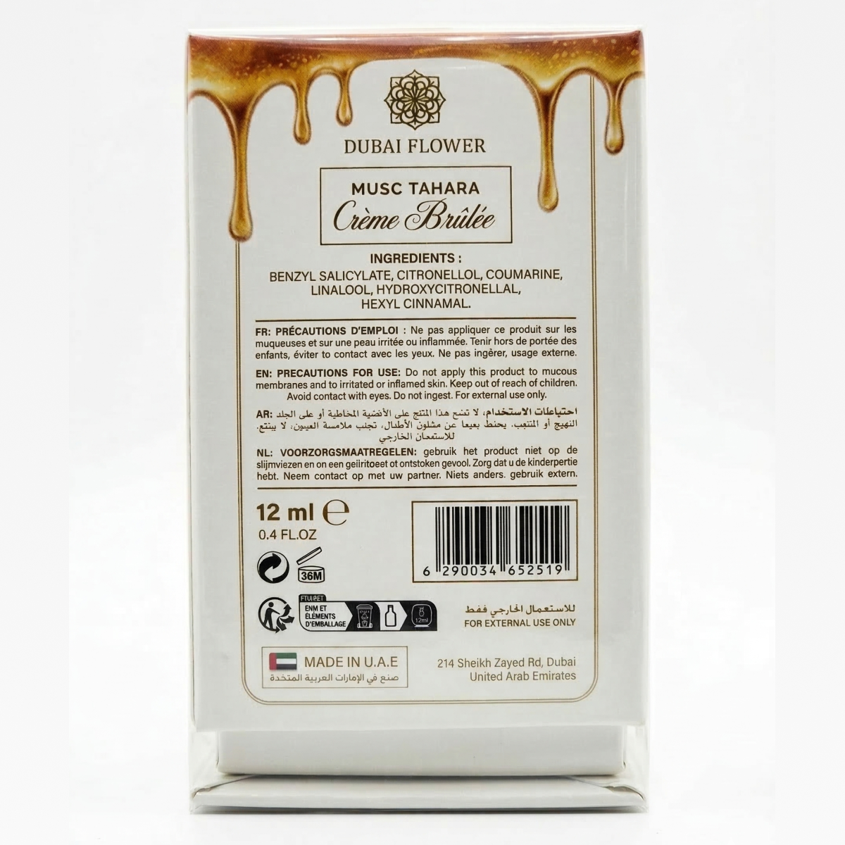12ml Dubaï Flower - Musc Tahara Crème Brûlée - Concentrée de Parfum Mixte