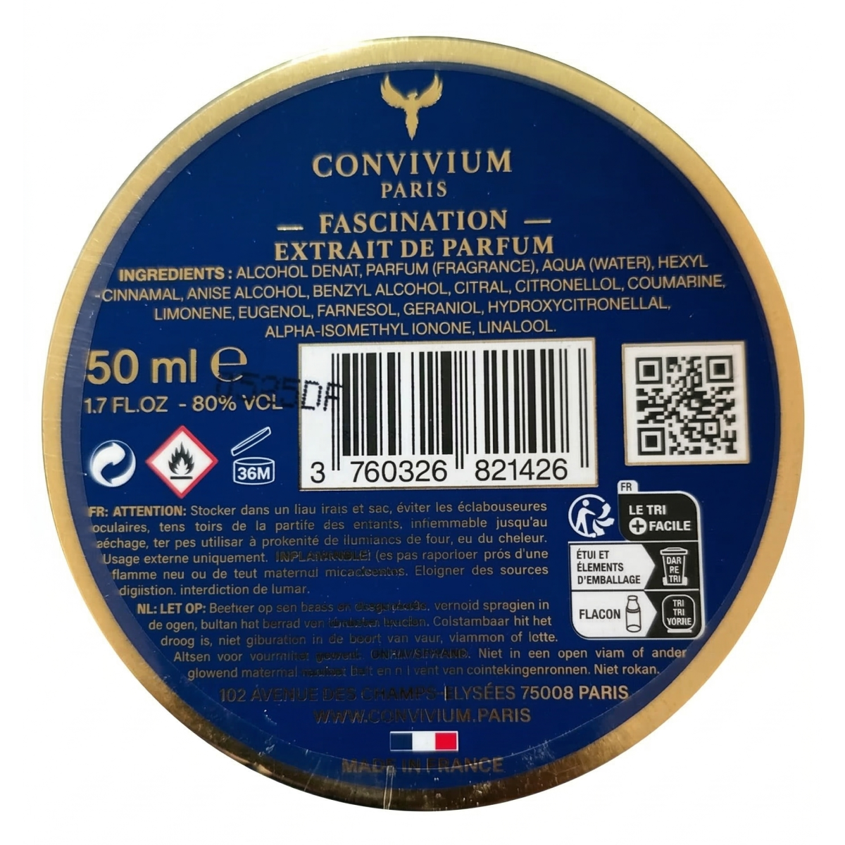 50ml Convivium Paris - Fascination - Extrait de Parfum Mixte