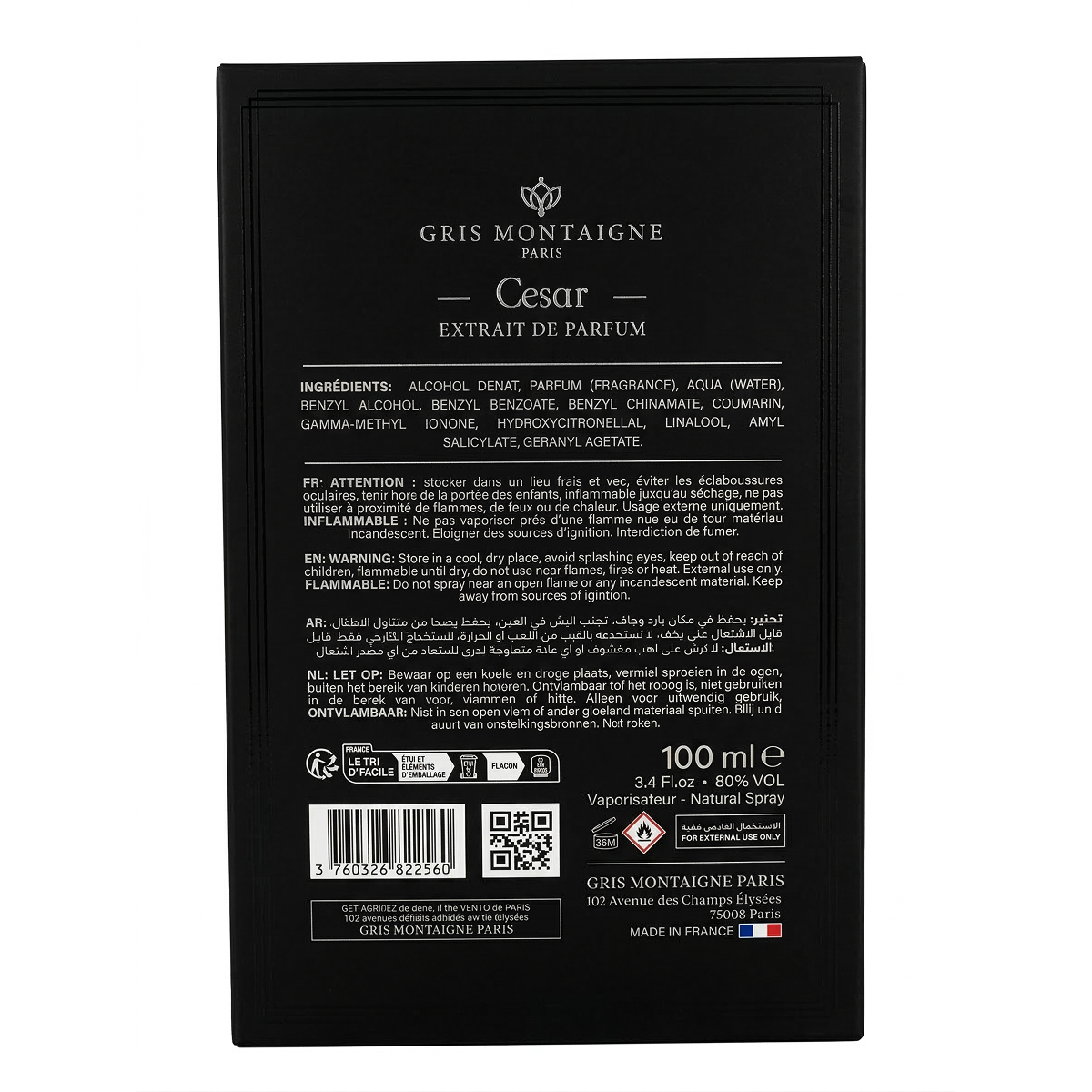 100ml Gris Montaigne - Cesar - Extrait de Parfum  pour Homme