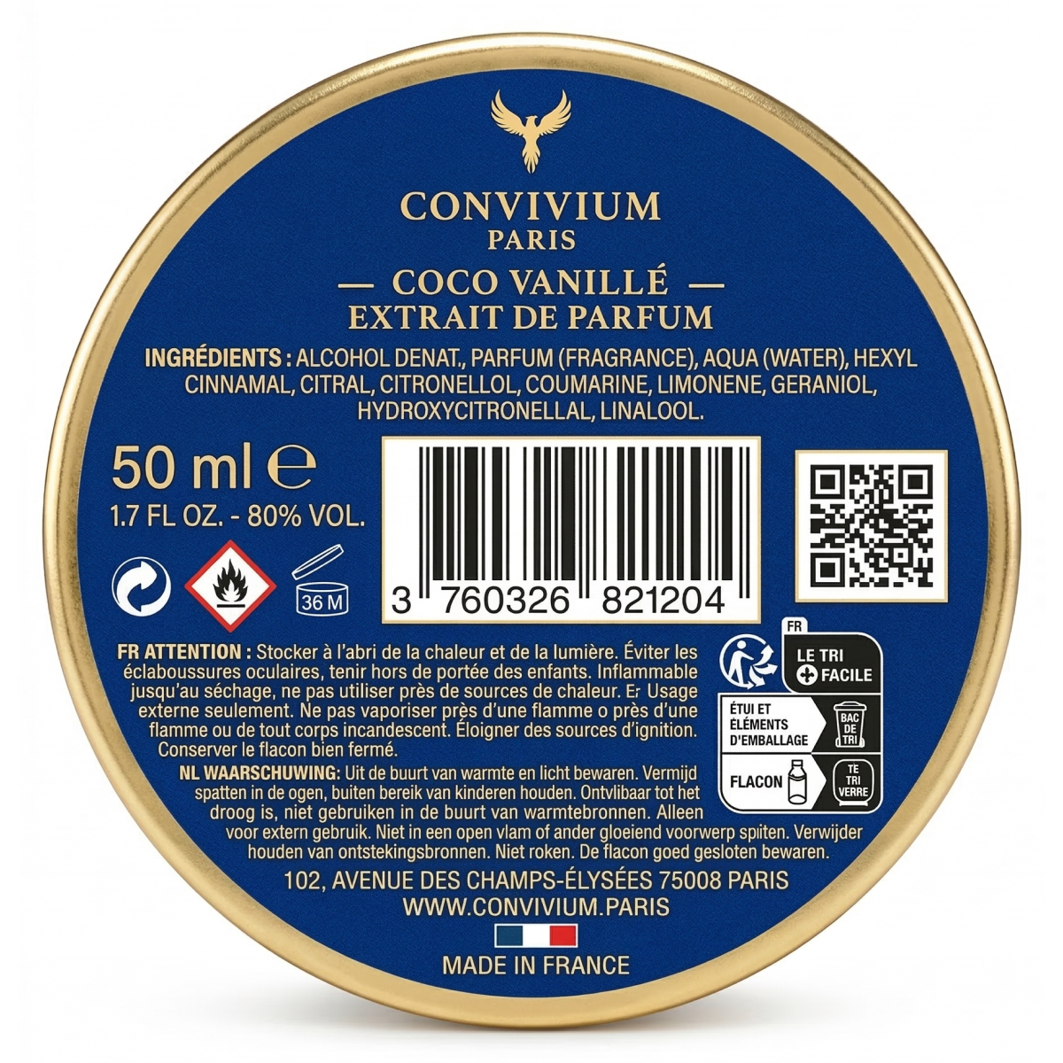 50ml Convivium Paris - Coco Vanille - Extrait de Parfum Mixte