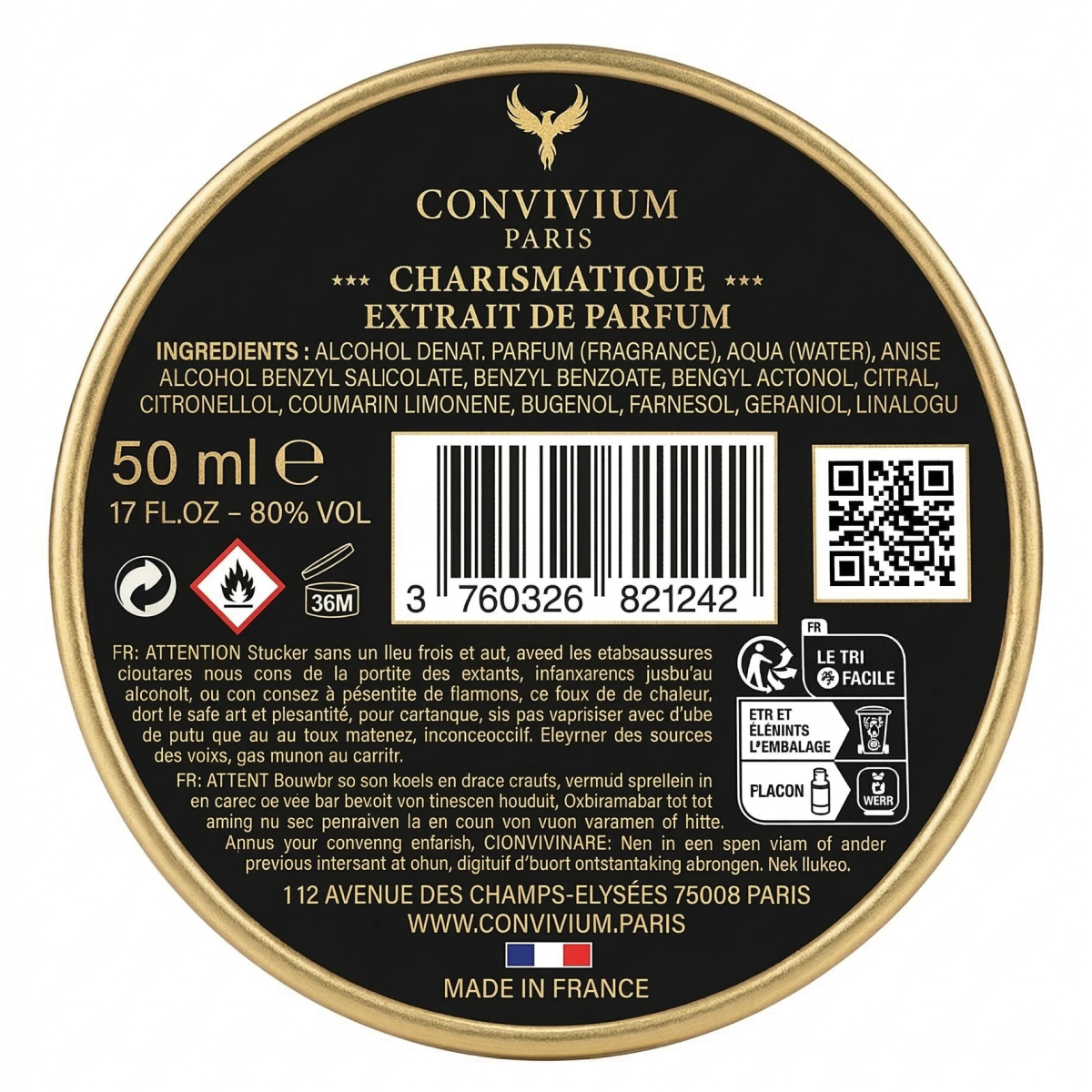 50ml Convivium Paris - Charismatique - Extrait de Parfum Mixte