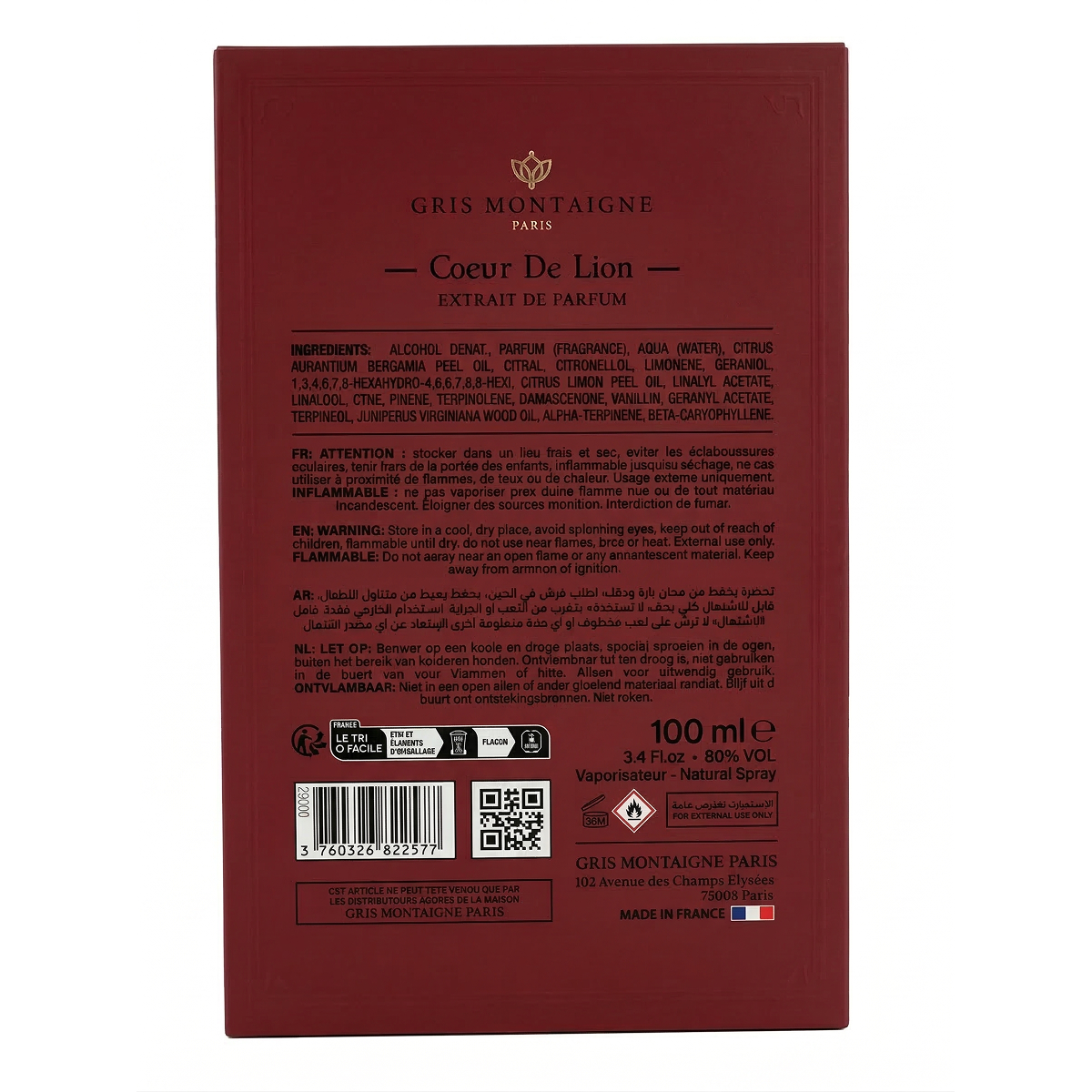 250ml Gris Montaigne - Cœur de Lion - Extrait de Parfum Mixte