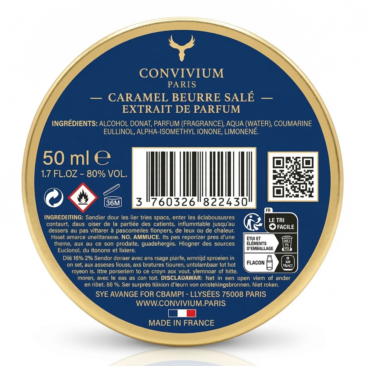 50ml Convivium Paris - Caramel Beurre Salé - Extrait de Parfum Mixte