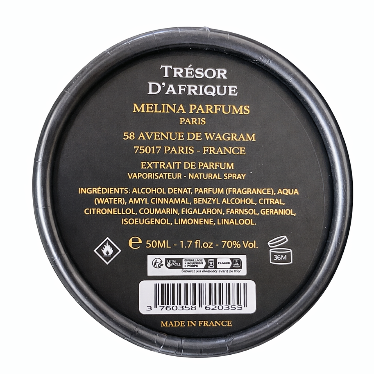 50ml Melina Parfums - Trésor D'afrique - Extrait de Parfum pour homme