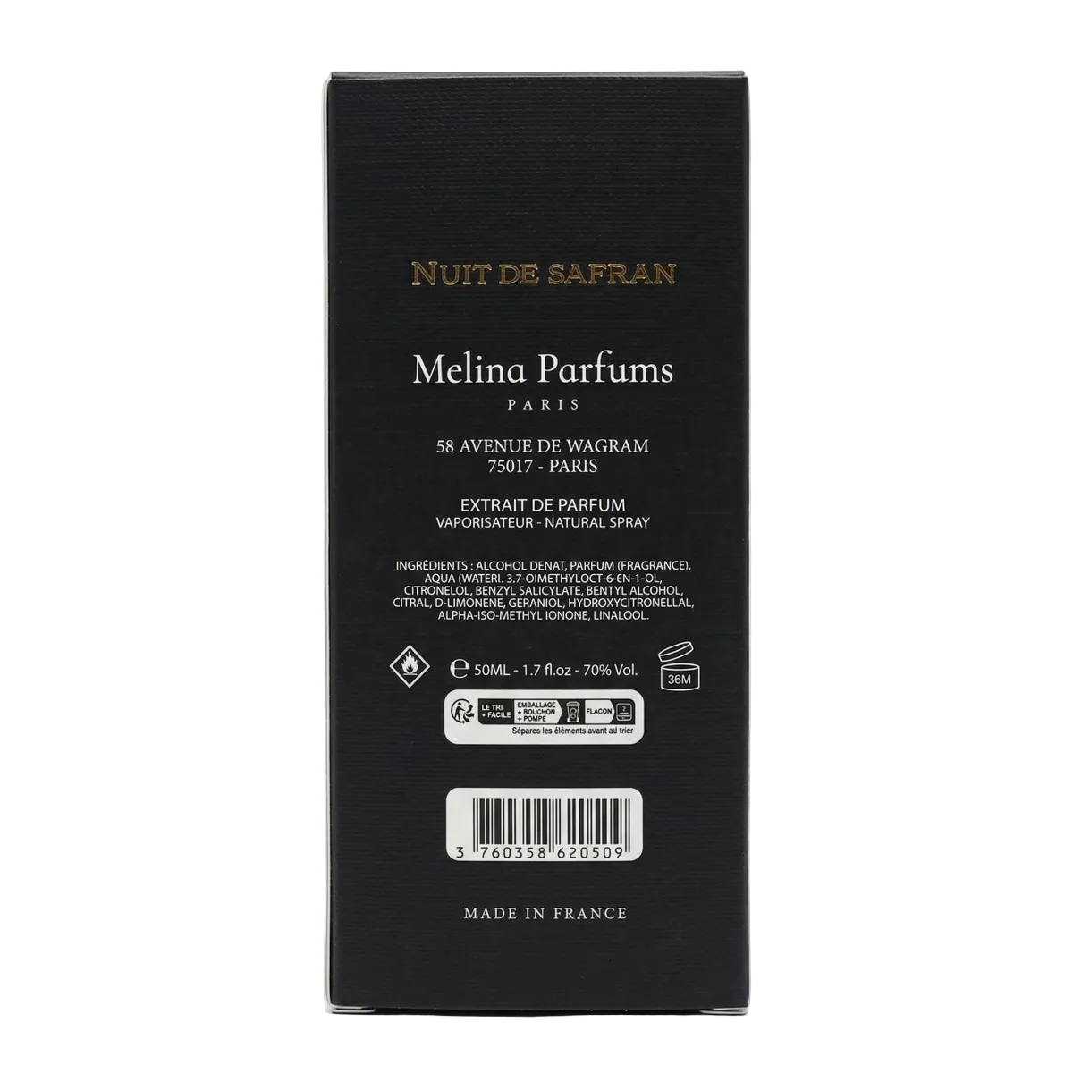 50ml Melina Parfums - Nuit de Safran Édition L’Obsidienne - Extrait de Parfum Mixte