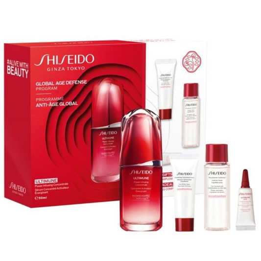 +15ml+30ml+3ml Shiseido - Programme Antietà Globale - Cofanetto Concentrato Attivatore Energizzante Ultimune 50 Ml + Mousse Detergente Clarifiante 15 Ml +Lozione Cura Équilibrante 30 Ml + Concentrato Attivatore Occhi Energizzante Ultimune 3 ml