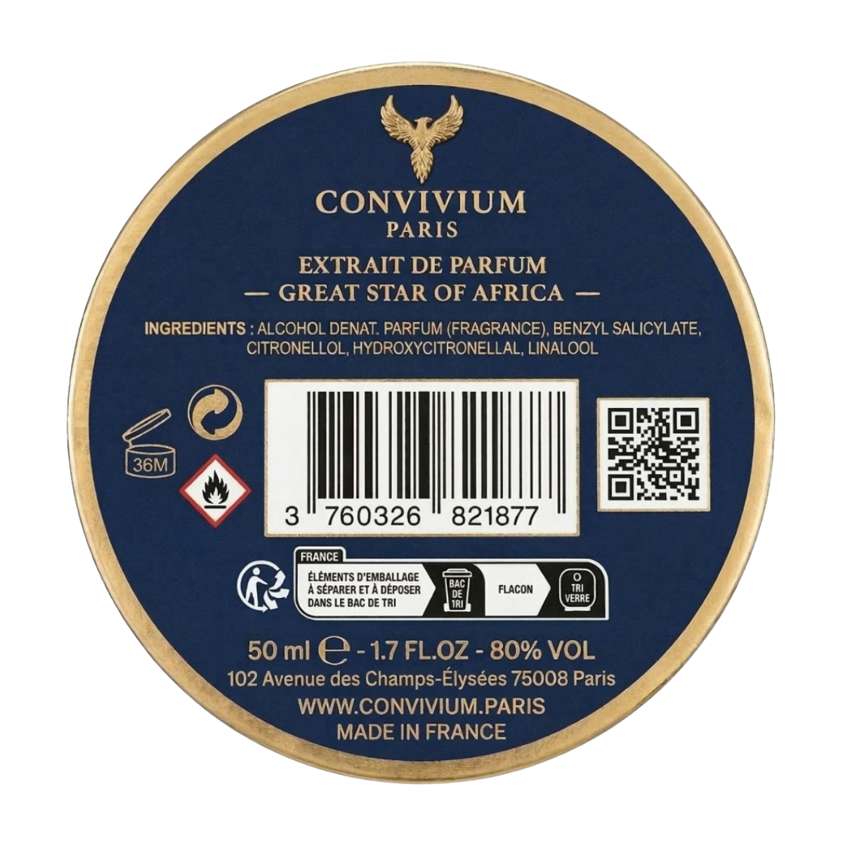 50ml Convivium Paris - Great Star Of Africa - Extrait de Parfum Mixte