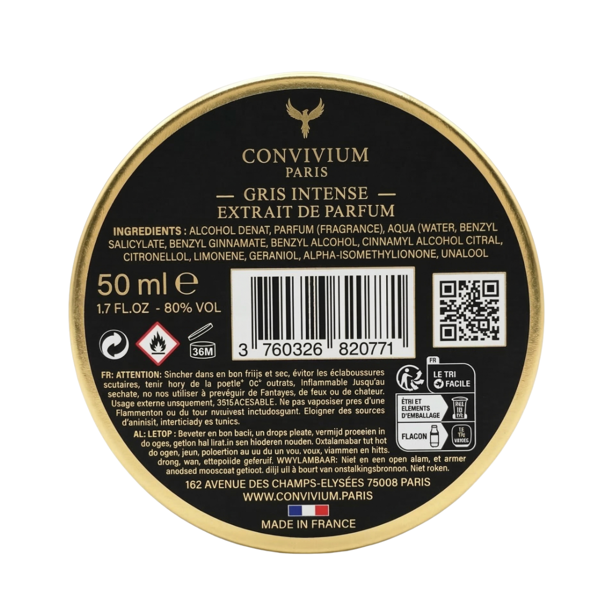 50ml Convivium Paris - Gris Intense - Extrait de Parfum Mixte