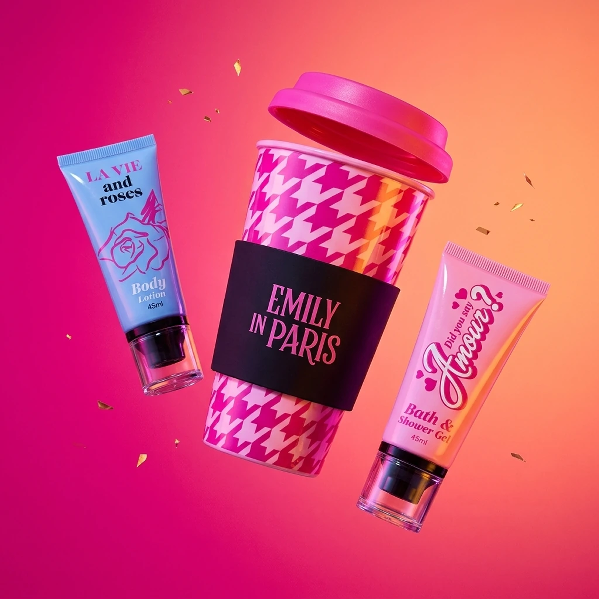 Emily in Paris - Cofanetto Travel Mug + Bath & Gel Doccia + Latte Corpo