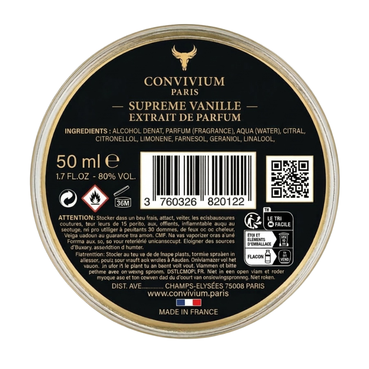 50ml Convivium Paris - Suprême Vanille - Extrait de Parfum Mixte